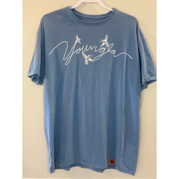 YoungLA Los Angeles T-Shirt Blue Graphic Script with Birds Size L - Picture 1 of 6